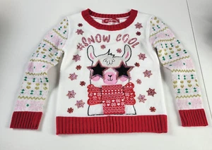 33 Degrees Llama Sweater Girls M 7/8 White/Red Long Sleeve Pullover Acrylic - Picture 1 of 5