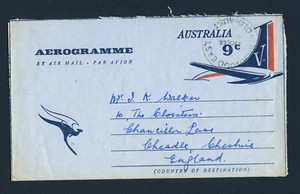 AUSTRALIA to ENGLAND 1966 Aerogramme SILKWOOD to CHESHIRE - Picture 1 of 2