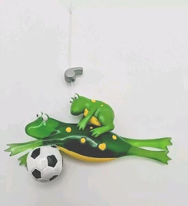 Studio Art Glass Soccer Playing Frog Mixed Media 2.5 X 4" Novelty Ornament - Picture 1 of 9