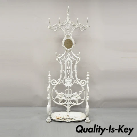 Antique French Art Nouveau Cast Iron Hall Tree Mirror Stand attr Alfred Corneau Cover