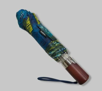 $28 Totes Blue Print Manual Open Close Wood Handle Folding Rain Umbrella - Image 1 of 3