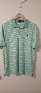 Ralph Lauren Polo Mens Sz XL Seafoam And White Stripe Brown Pony Golf Tennis - Picture 1 of 5