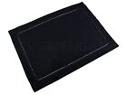 6 Pack - Black Hemstitched Placemats - 14" x 20" - 55/45 Linen Cotton Blend