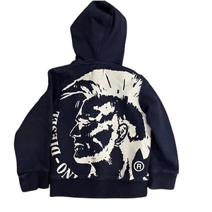 Diesel Full Zip Hoodie Jacket Boys Size 6 Sweatshirt Back Graphic Navy Blue - Picture 1 of 6