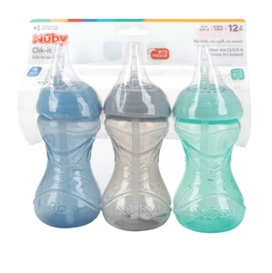 Nuby Clik-It Flexi-Straw Cup Kids Cup With Straw Bite Proof No Leak 3 PK - 10oz - Picture 1 of 6