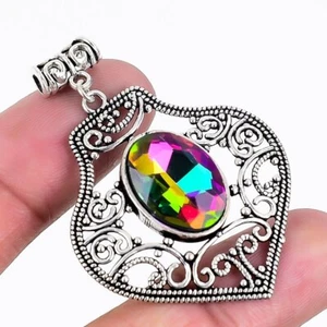 Mystic Topaz 925 Silver Plated Handmade Pendant of 2.2" - Picture 1 of 3