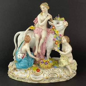 Carl Thieme Europa & The Bull Antique Porcelain Figurine Group 19thc - Picture 1 of 24
