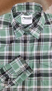 MOUNTAIN KHAKIS Flannel SHIRT, Men's Large (or XL) Green Black White PLAID, Logo - Picture 1 of 12