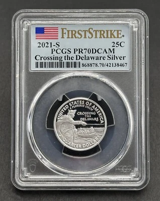 Stunning American 2021-S 25C Graded Silver Crossing The Delaware PCGS PR70DCAM - Image 1 of 2