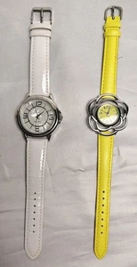 2 Vintage Quartz Watches 1 Yellow 1 White Needs Batteries - Picture 1 of 13