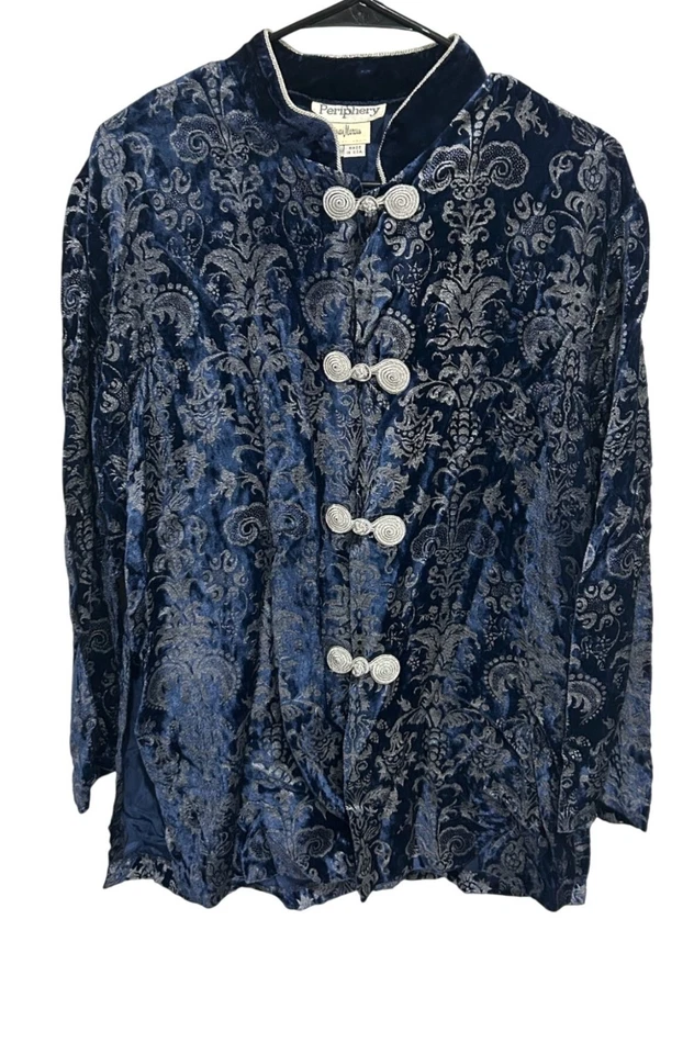 Chaqueta Periphery Neiman Marcus Terciopelo Brocado Azul Talla Mediana Gótica Steampunk Foto 1 de 4