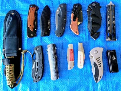 Lote De Cuchillos 13 Varias Marcas Usados Cuchillos Cortadores Plegable Borde Recto  Foto 1 de 4