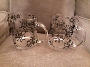 Set Of 2 Maxcheck Halloween Mugs Spider Web Design Clear Glass - Picture 1 of 4