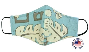 Hawaiian Print Fabric Face Mask Filter Pocket Teal Blue Waleia - Picture 1 of 6