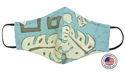 Hawaiian Print Fabric Face Mask Filter Pocket Teal Blue Waleia - Image 1 of 4