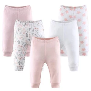 Flower & Stars Baumwolle 5er-Pack zum Anziehen mit Manschetten Baby Mädchen Hose von The Peanutshell - Bild 1 von 8