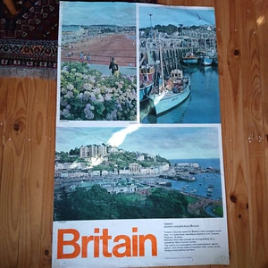 Vintage 60s Britan Mid Century Poster- Torbay Devon Tourism Brixham Paignton - Picture 1 of 7