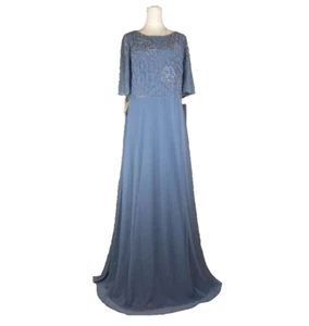 JS Collections NWT Lauren A-Line Gown steel blue sequins top bodice 12 - Picture 1 of 11
