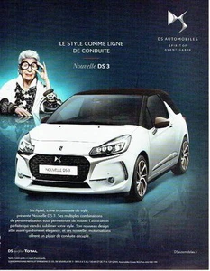 PUBLICITE ADVERTISING 126 2016 la nouvelle DS3 Iris Apfel - Foto 1 di 1