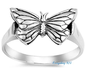 Sterling Silver 925 PRETTY BUTTERFLY DESIGN SILVER BAND RING 10MM SIZES 4-10* - Picture 1 of 3