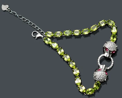 Natural Peridot Gemstone 925 Sterling Silver August Birthstone Chain Bracelet  - Image 1 of 4