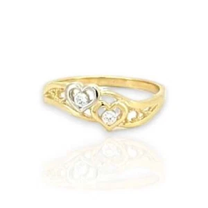 Double Heart CZ Ring - 10K Yellow Gold - Picture 1 of 15