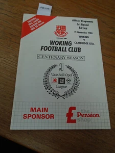 1988 Centenary Woking V Cambridge Utd - FA Cup 1st Round - White with red and b - Picture 1 of 1