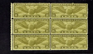 1931-2 U.S CLASSIC AIRMAIL 8c Winged Globe BLK OF 6 Sc#C17 M/NH/OG WOW! + - Picture 1 of 1
