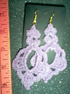 Hand crochet earrings, purple drop open center a - Picture 1 of 4