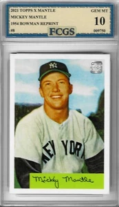 2021 Topps X Mickey Mantle 1954 Bowman Rprnt #8 Graded FCGS 10 GEM MINT!!! - Picture 1 of 2