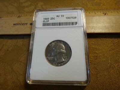 1965 United States Clad Quarter Error Clip 25c ANACS AU55 - Free S&H USA - Image 1 of 4