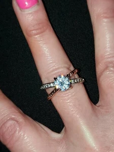 NWT. SIZE 9. TWO TONE SILVER AND ROSE GOLD ACCENTED DIAMONIQUE SOLITAIR - Picture 1 of 3