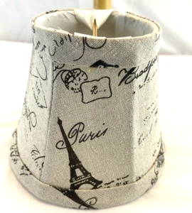Light Khaki Beige Color French Script Fabric Print Clip On Lamp Shade 4" Tall - Picture 1 of 6