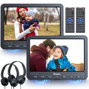 2x10.5" Dual Portable DVD Player Car Headrest Monitor HDMI USB Battery+Headsets - Picture 1 of 14