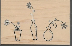 GREAT IMPRESSIONS rubber stamp FLOWER VASE TRIO wood mounted - Picture 1 of 2