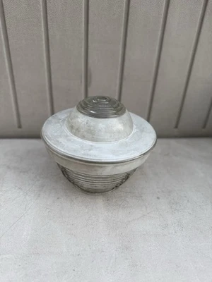 Vintage Art Deco Ribbed Glass Ceiling Light Fixture 7 1/2” Shade - Image 1 of 4