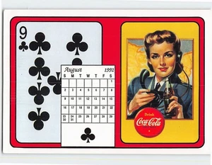 Postcard Nine of Clubs Playing Card & Calendar for August 1992 Coca Cola Ad - Picture 1 of 2
