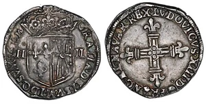 LOUIS XIII  Quart d'écu de Navarre 1616 M Saint-Palais G.29 - Bild 1 von 1