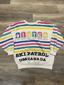 Vtg CRAZY 90s Bunny Ski Lift Resort Skiing Snow ALL OVER Print XL Sweatshirt - Picture 1 of 9