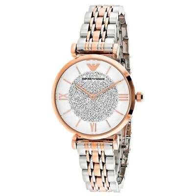Emporio Armani Gianni T-Bar White Rose Gold Silver Crystal Women's Watch AR1926 - image 1 of 4