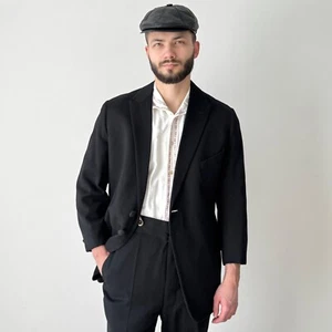 Antique Men's Early 20th Century 1900s Edwardian Era Two Piece Black Wool Suit - Picture 1 of 14
