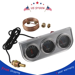 2" 52mm Chrome Car 3 in 1 Triple Gauge Set Kit AMP Meter Water Temp Oil Pressure - Picture 1 of 17