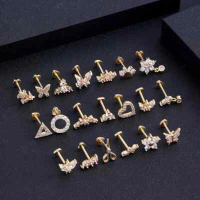 18G Threadless Cartilage Stud 316L Steel Push in CZ Helix Flat Back Stud Earring - Image 1 of 4