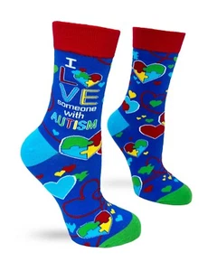 Fabdaz I Love Someone with Autism Colorful Hearts Neurodiversity Women's Socks - Picture 1 of 3