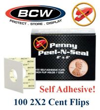100 BCW Peel N Seal Self Adhesive 2x2 Cent Penny Coin Flips Holders 19.7mm 