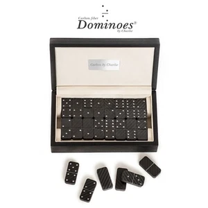 Dominoes By Charlie 100% Carbon Fiber Double-Six Jumbo Luxury 28 Pcs Set Domino - Picture 1 of 11