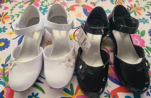 Zapatos de Vestir Christie & Jill Niñas Talla 2 BLANCO/NEGRO Correa al Tobillo Mary Jane 2 PARES - Imagen 1 de 6