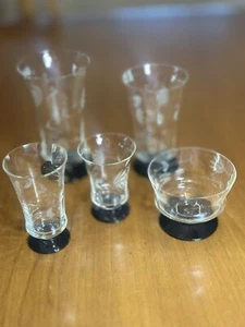Vintage geätztes Glas schwarz Fuß Aperitif Sherbert Parfait YOU PiCK - Bild 1 von 18