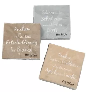 3 x 20 Servietten 'Kuchen löst keine Probleme' Sprüche - 3-lagig 33 x 33 cm - Bild 1 von 4