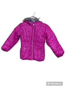 R 1881 by Rothschild Zip Up Jacket Girl Size 5/6 Pink Silver Stars Faux Fur Trim - Picture 1 of 5